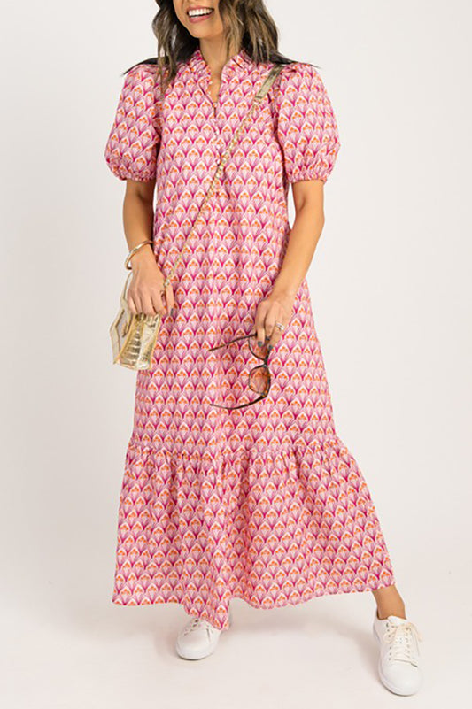 Puff Sleeve Ruffles Hem Dress