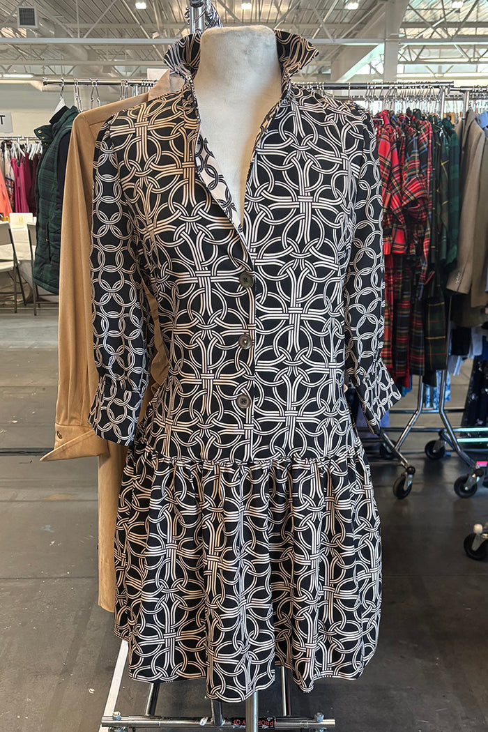 Geometric Pattern Ruffles Hem Dress