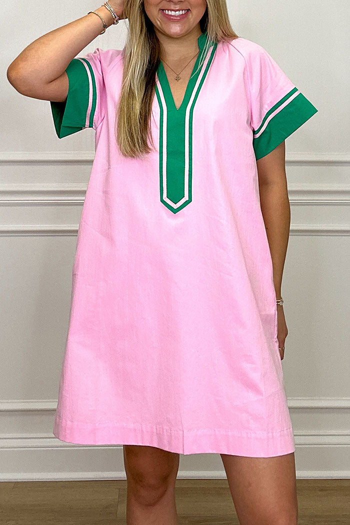 Contrast Trim Pocket Dress