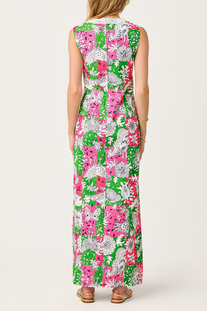 Crochet Trim Sleeveless Print Maxi Dress
