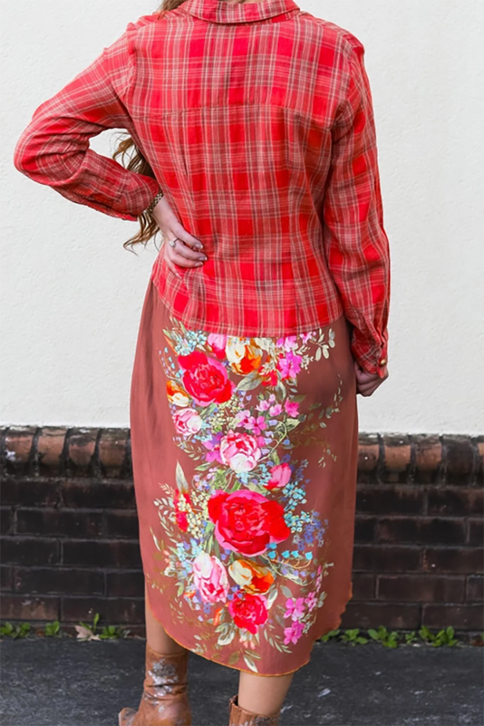 Casual Plaid Floral Dress