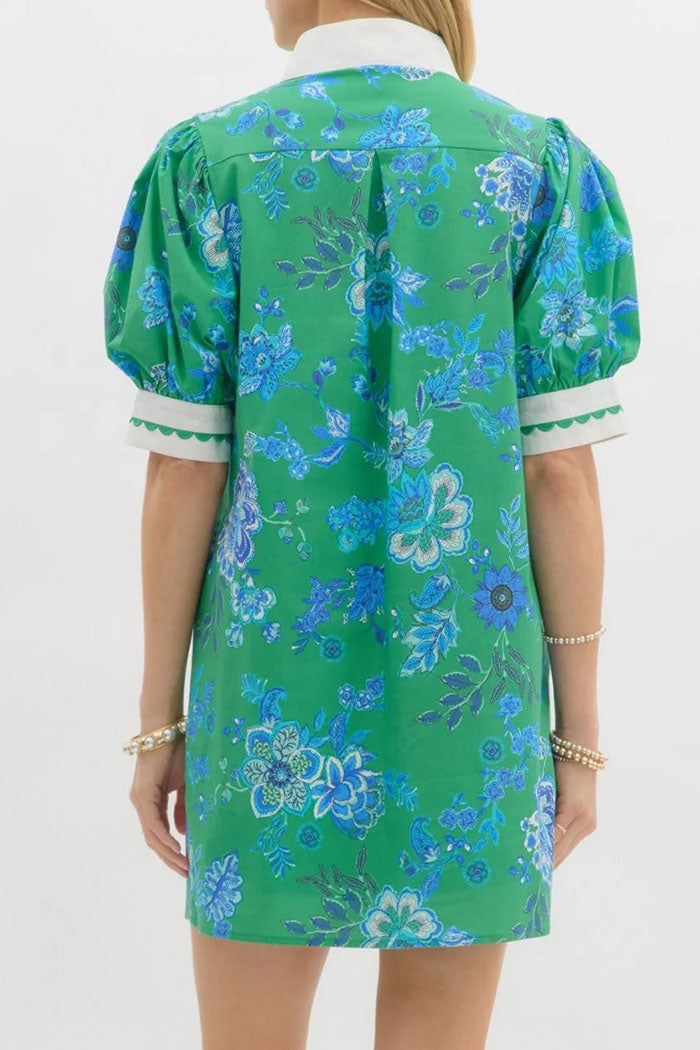 Floral Bubble Sleeve Mini Dress