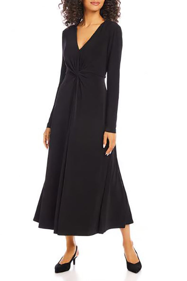 V-Neck Knot Midi Dress