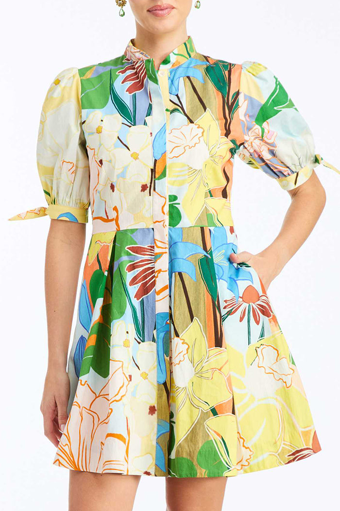 Puff Sleeve Floral Pocketed Mini Dress