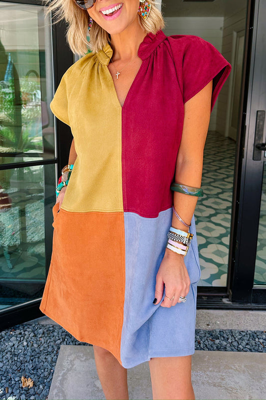 Autumn Quartet Suede Colorblock Dress