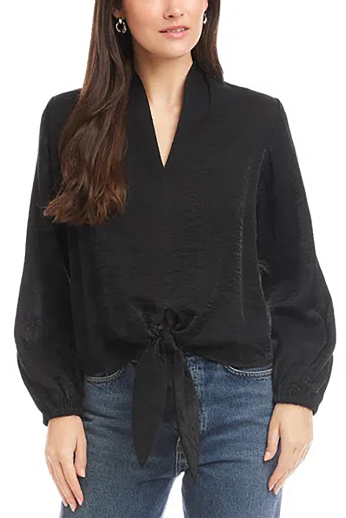 V-Neck Long Sleeve Tie Top