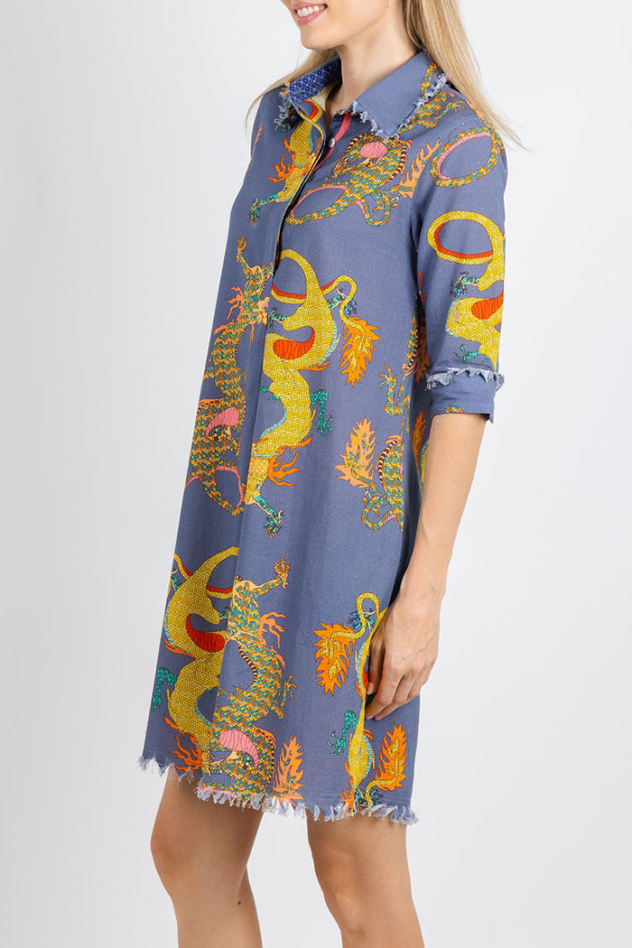 Frayed Edge Pocket Print Dress