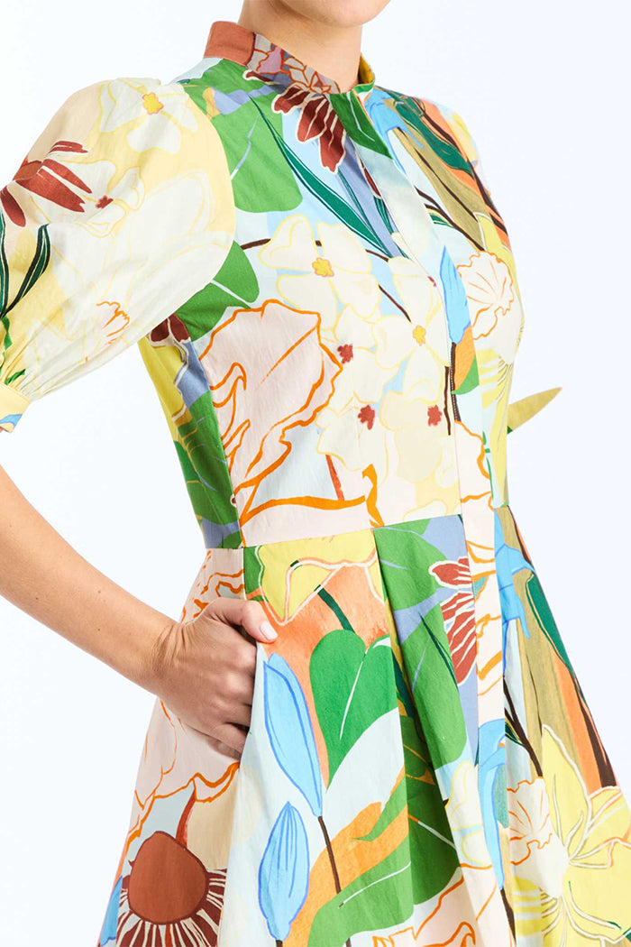 Puff Sleeve Floral Pocketed Mini Dress