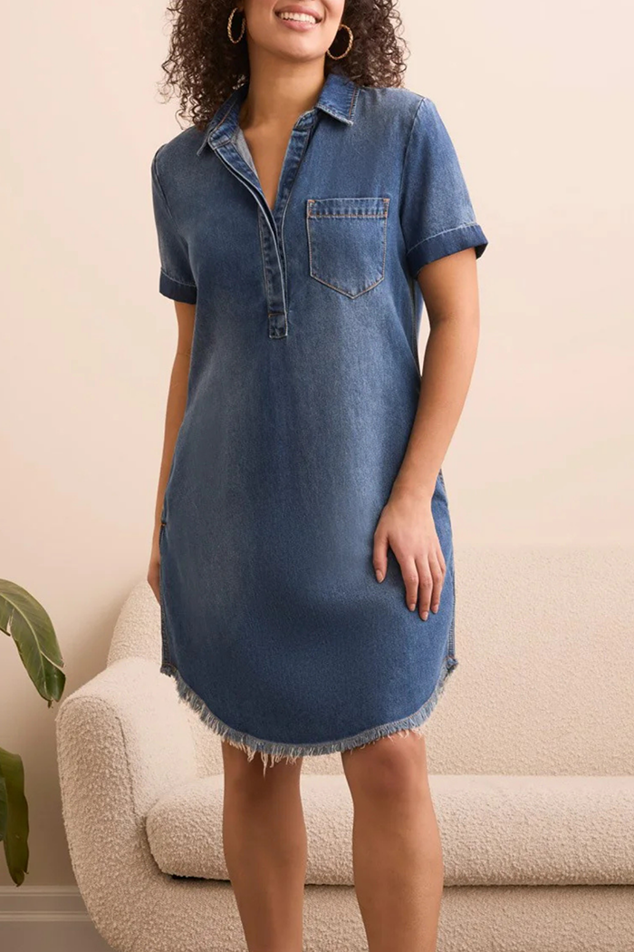 Raw Hem Denim Shirt Dress