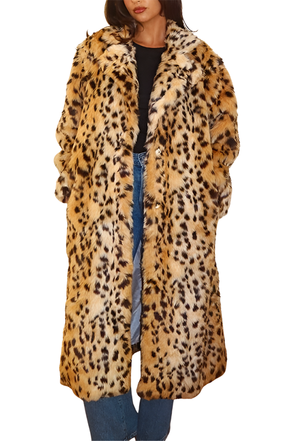 Faux Fur Animal Print Pocket Jacket