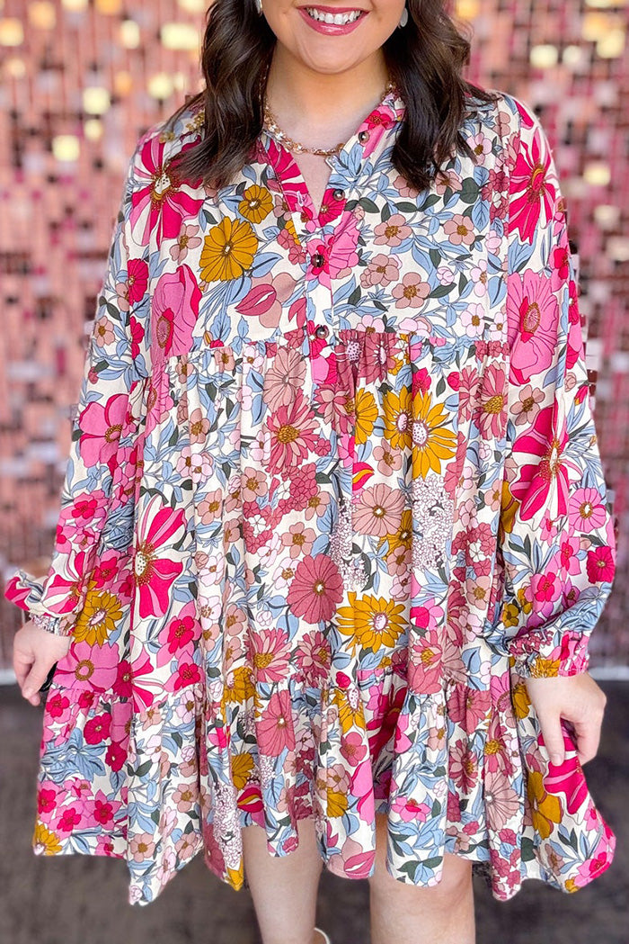 Pocketed Relaxed Fit Floral Ruffled Swing Dress