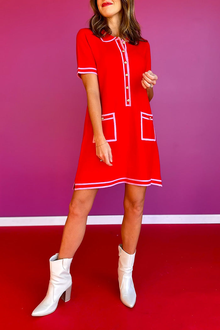 Contrast Trim Pocket Dress