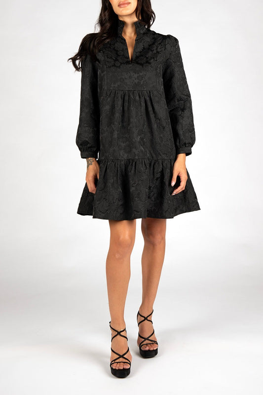 Black  Mock-Neck Tiered Mini Dress