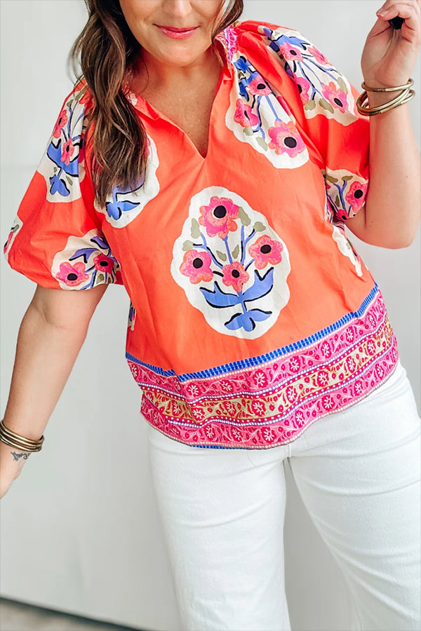 Casual V-Neck Floral Top