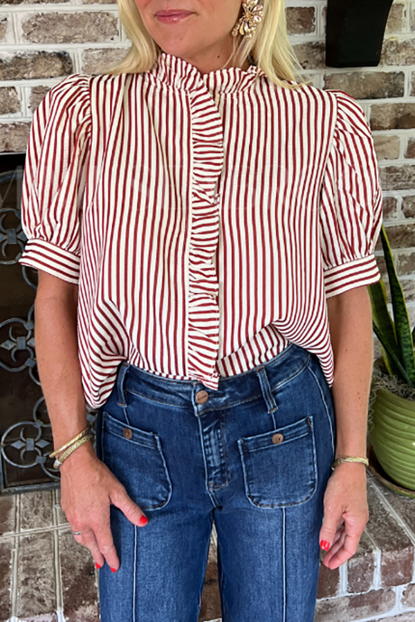 Casual Ruffles Stripes Top