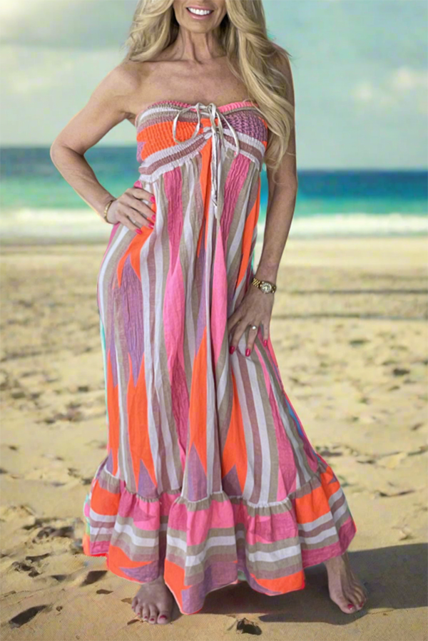 Striped Pleated Hem Sleeveless Dress