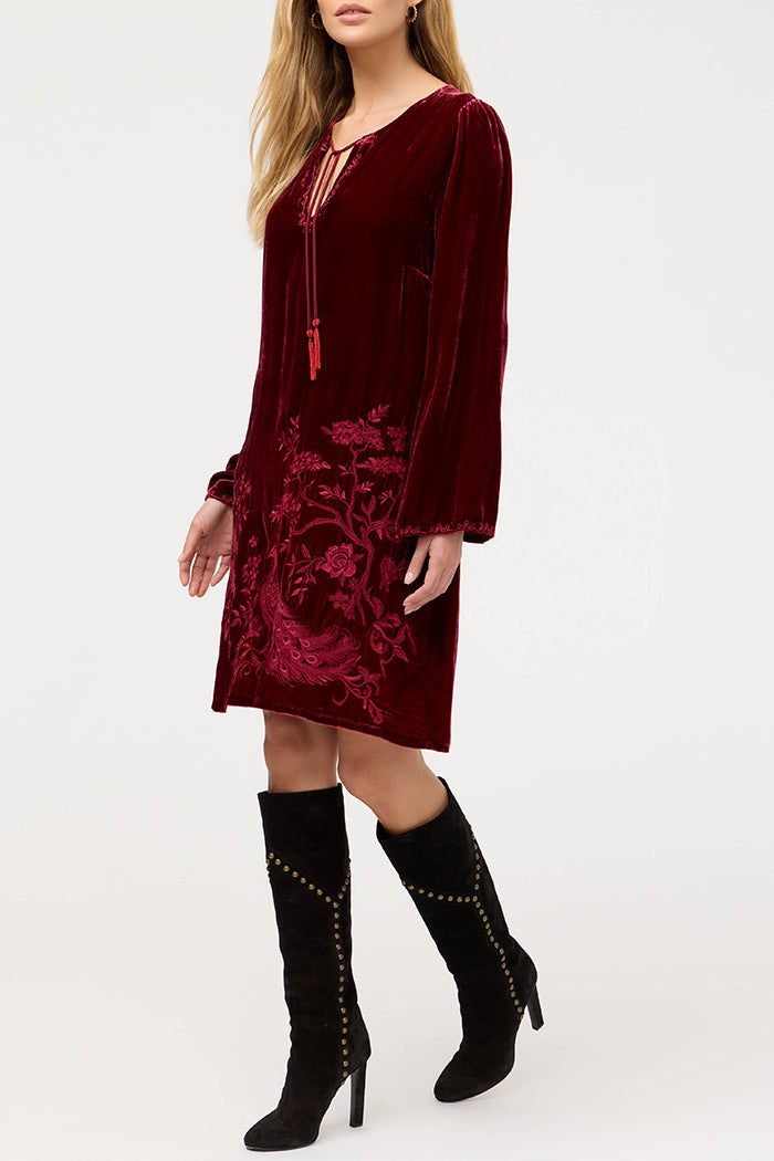 Velvet Peacock Embroidery Dress