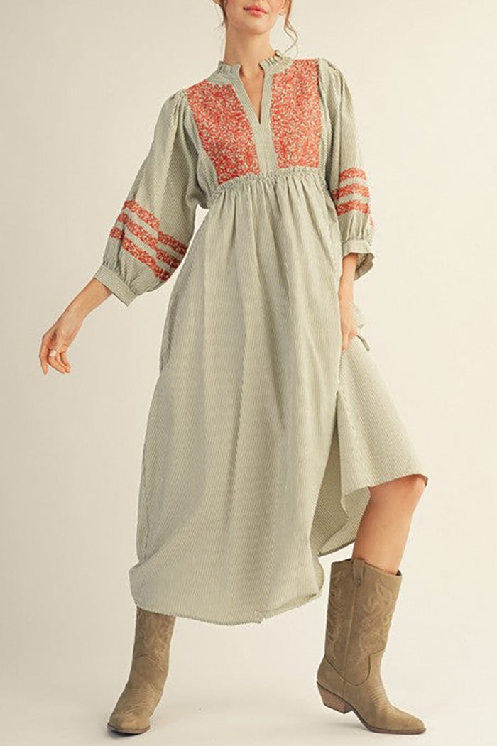 Embroidered Stripes Maxi Dress