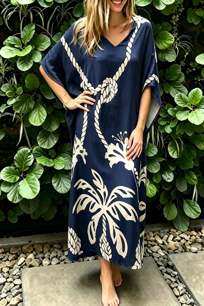 Batwing Sleeve Floral Kaftan Dress