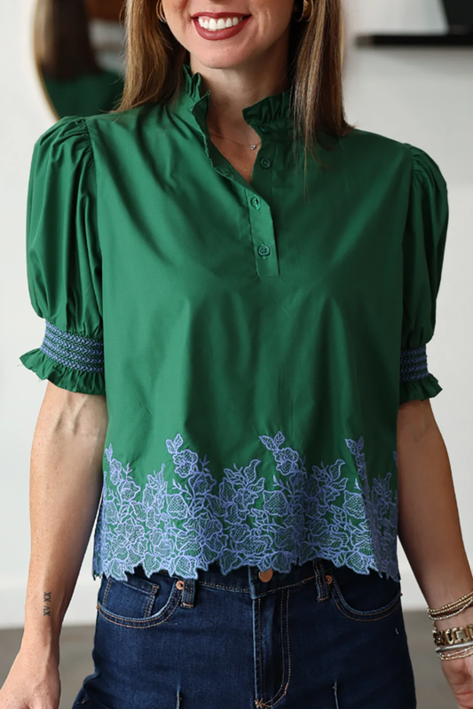 Casual Embroidered Trim Top