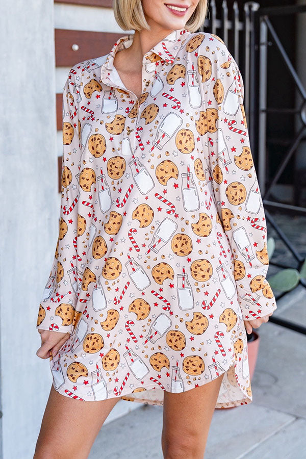 Casual Milk & Cookies Pattern Dress
