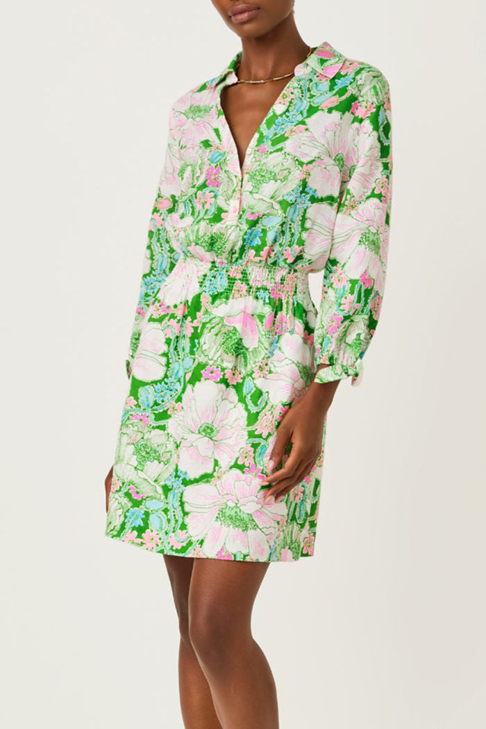 3/4 Sleeve Floral Shirt Dress