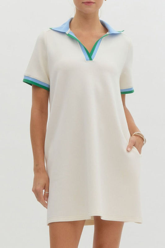 Striped Collar Pocket Polo Dress