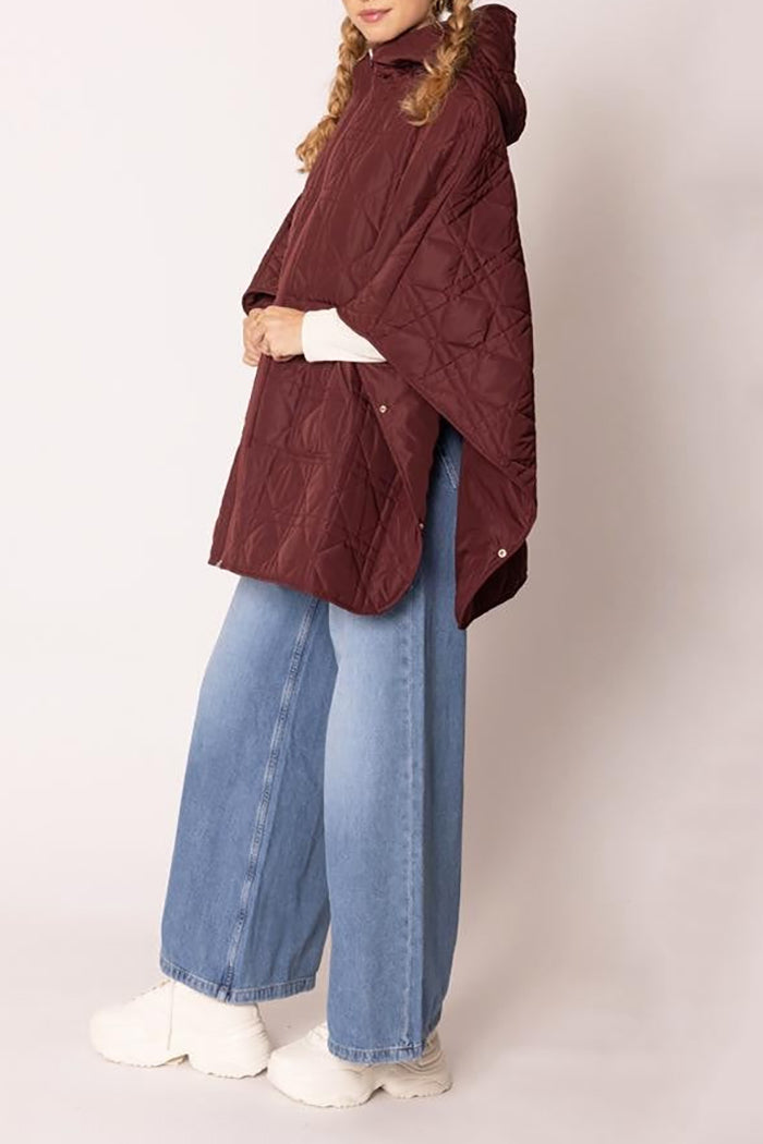 Quilted Hooded Pocket Cape Jacket
