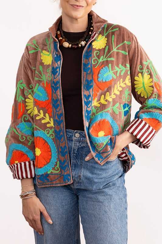 Brown Velvet Embroidered Jacket