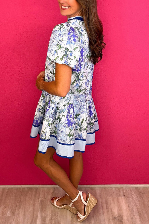 Puff Sleeve Floral Printed Dress