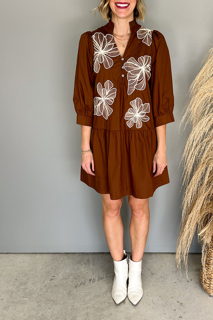 Floral Embroidered V-Neck Mini Dress