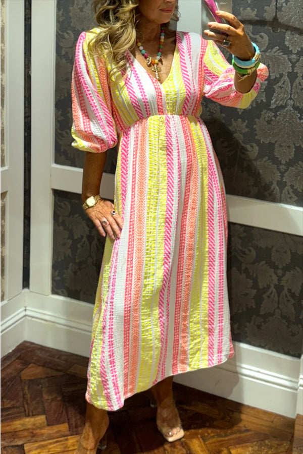 Stripe Cotton Midi Dress