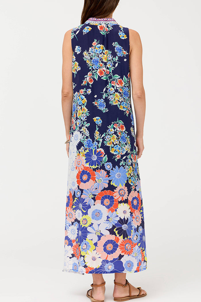 Bold Floral Sleeveless Pocket Side Slit Maxi Dress