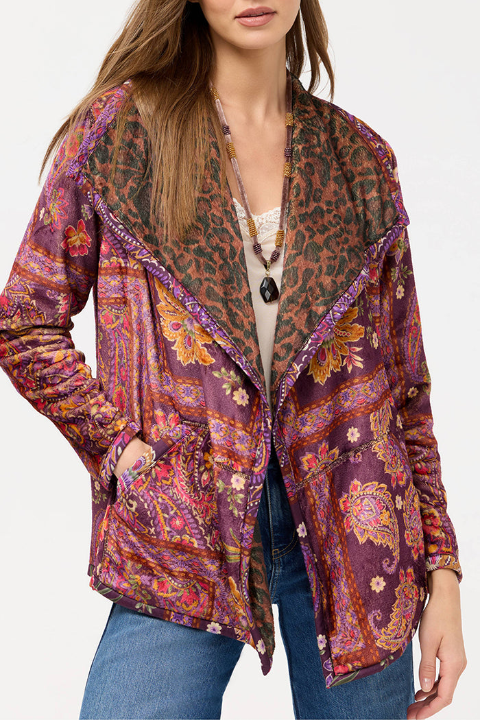 Reversible Leopard Trim Sherpa Pocket Jacket