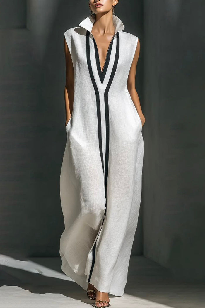 Contrast Trim Pocket Sleeveless Maxi Dress