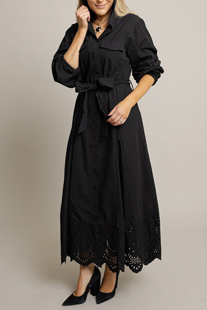 Black Eyelet Hem Pocketed Maxi Dress