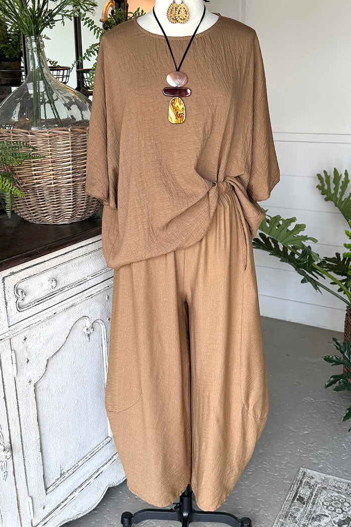 Casual Short Sleeve Top &Wide Leg Pants Set