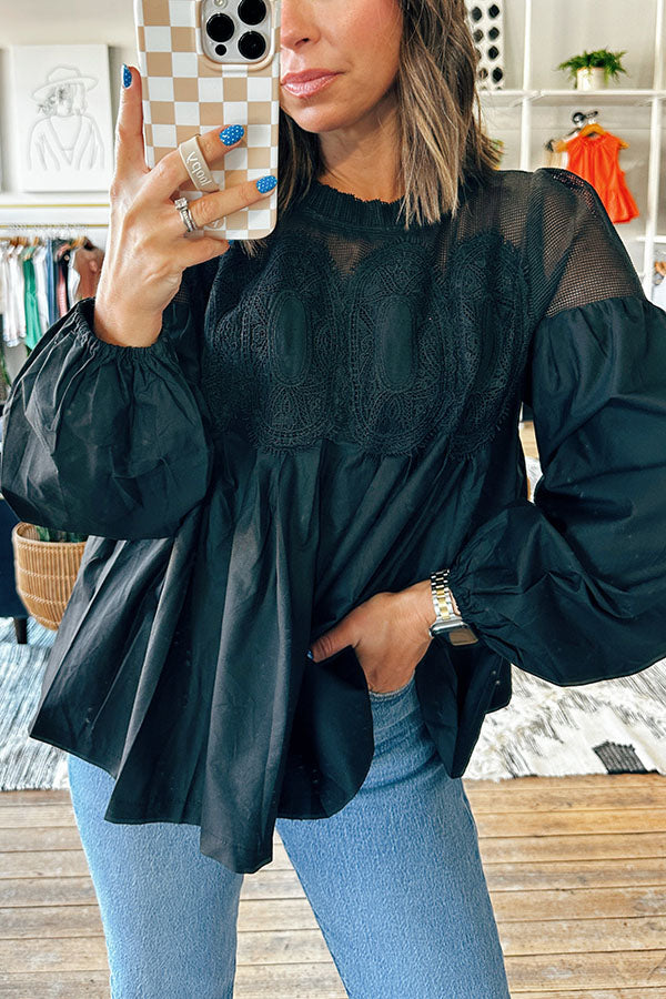 Lace Detail Pleated Top