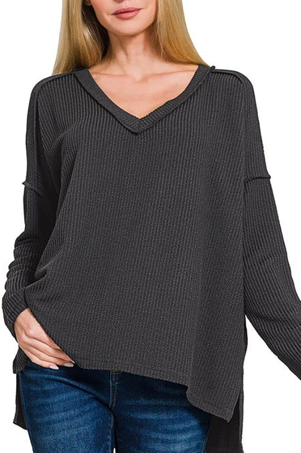 V-Neck Solid Color Knitted Sweater