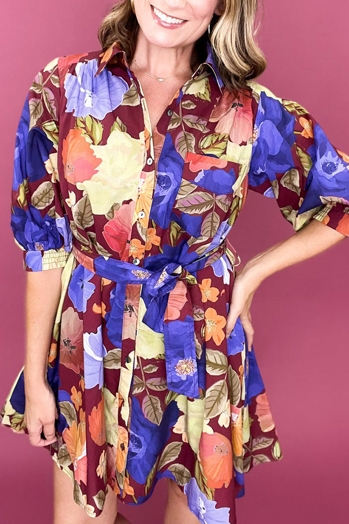 Floral V-Neck Pockets Midi Dress