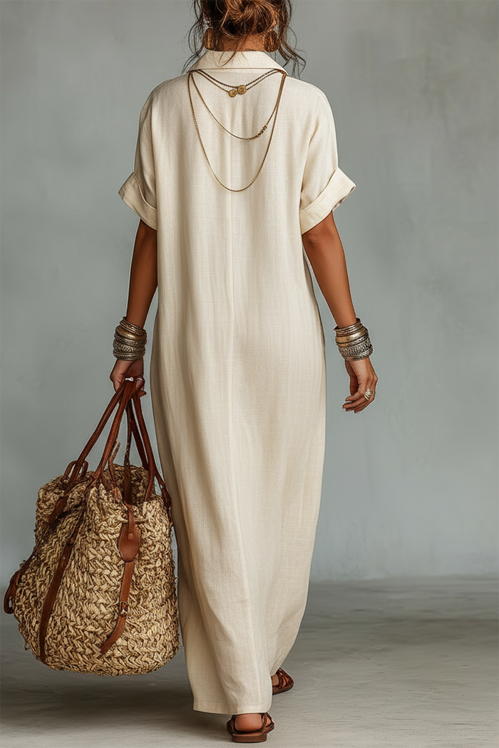 Pocket Short-Sleeved Shirt Maxi Dress