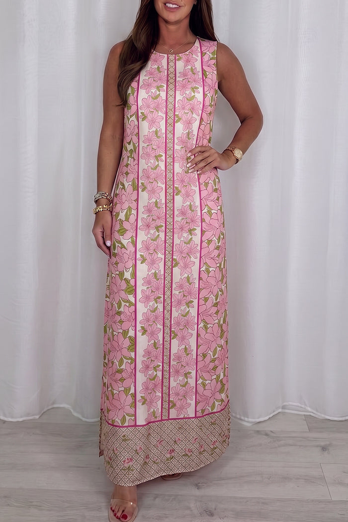 Pink Floral Sleeveless Maxi Dress
