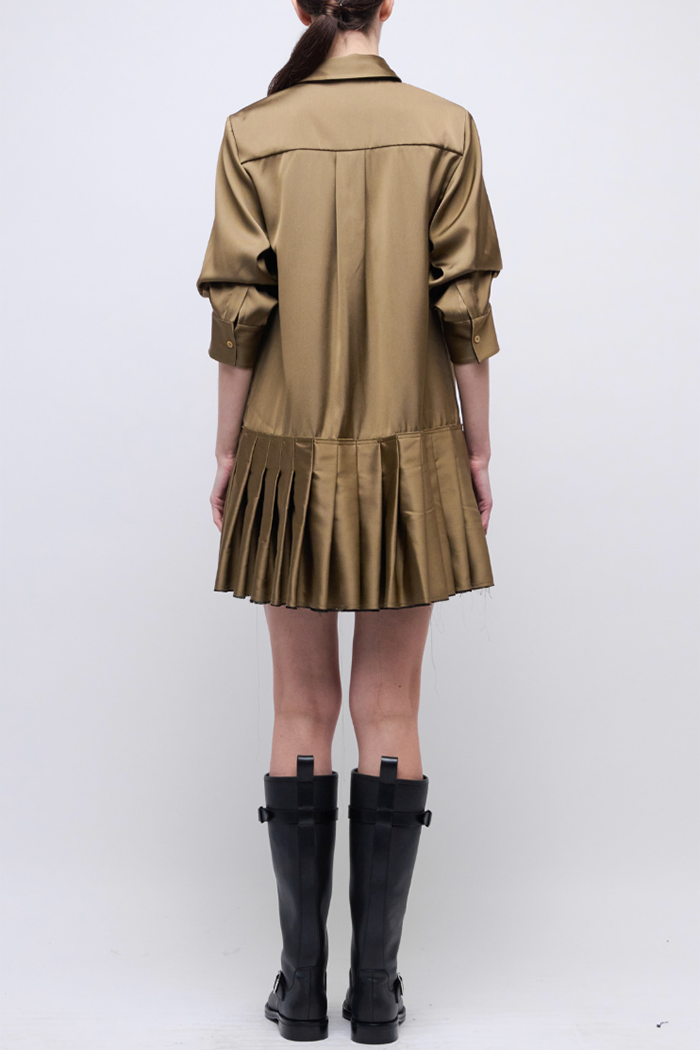Hidden Button Pleated Hem Shirt Dress