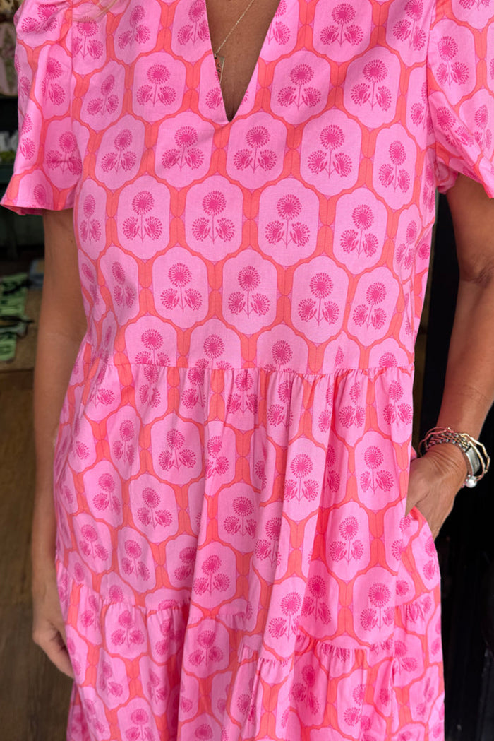 Printed Pocket Short Sleeve Midi Dress
