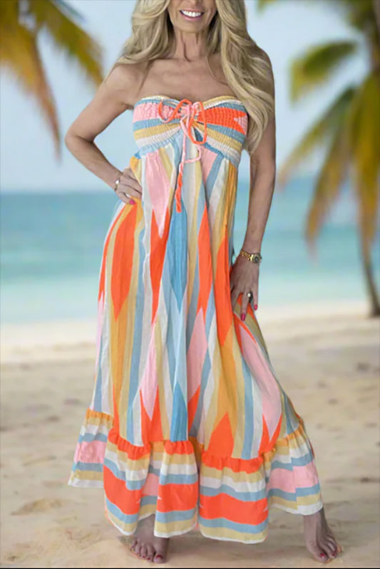 Striped Pleated Hem Sleeveless Dress