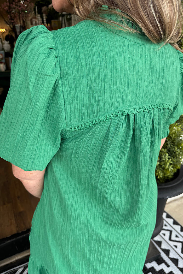 Puff Sleeve Pocket Tiered Maxi Dress