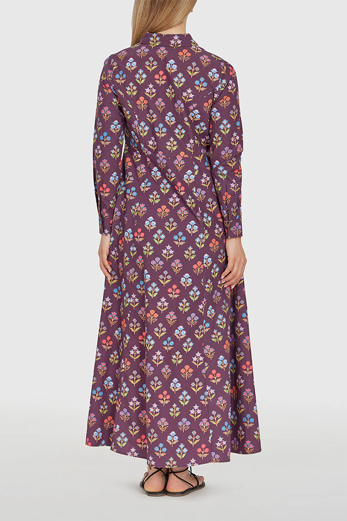 Button Front Floral Maxi Shirt Dress