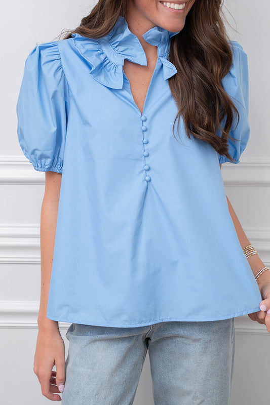 Ruffled Collar Puff Sleeve Top