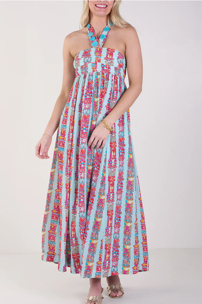Casual Iris Print Halter Dress
