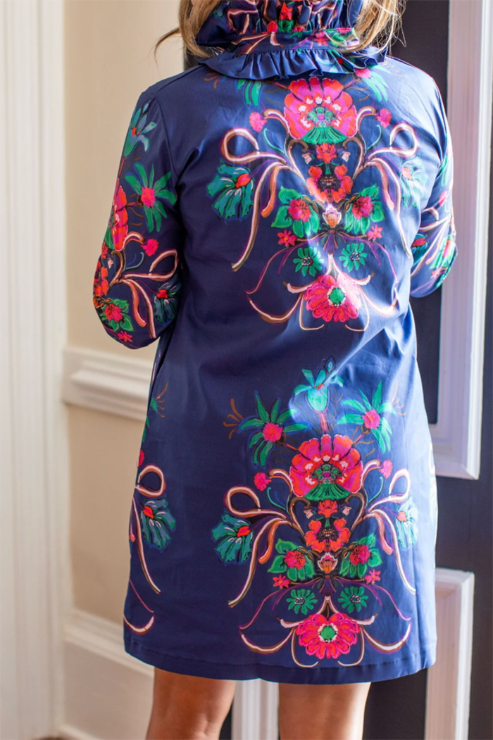 Ruffled Collar Pocketed Floral  Dress